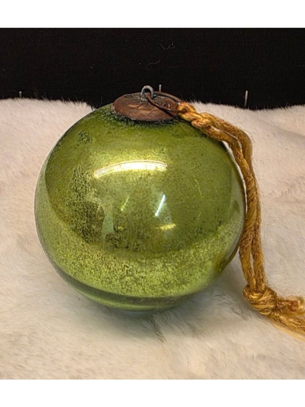 Uncommon Antique German green Glass Kugel Christmas Ornament 2.8" 5 Leaf Cap